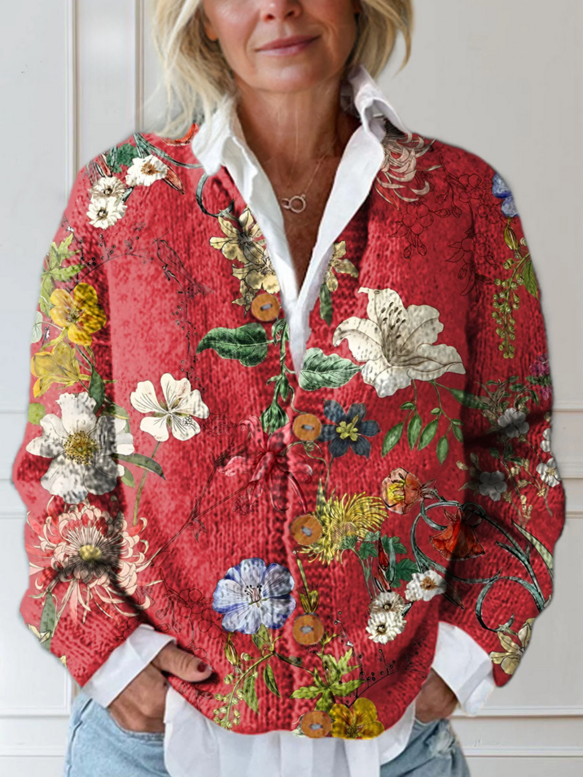 Lisa | Women's Floral Art Print Buttoned Cardigan