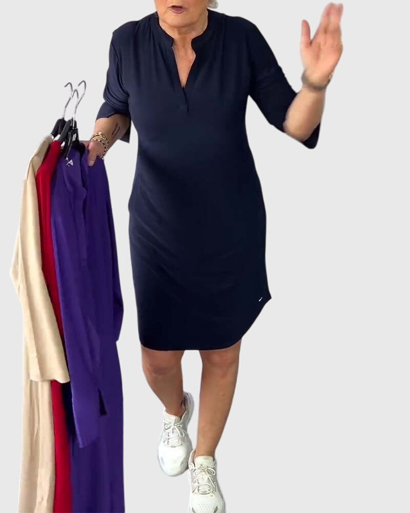 Katherine | Solid V|Neck Dress