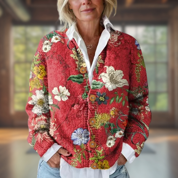 Lisa | Women's Floral Art Print Buttoned Cardigan