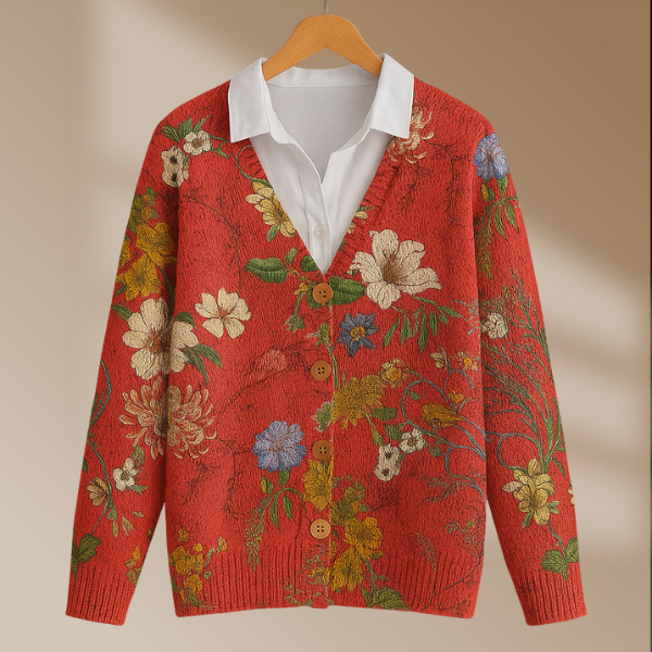 Lisa | Women's Floral Art Print Buttoned Cardigan