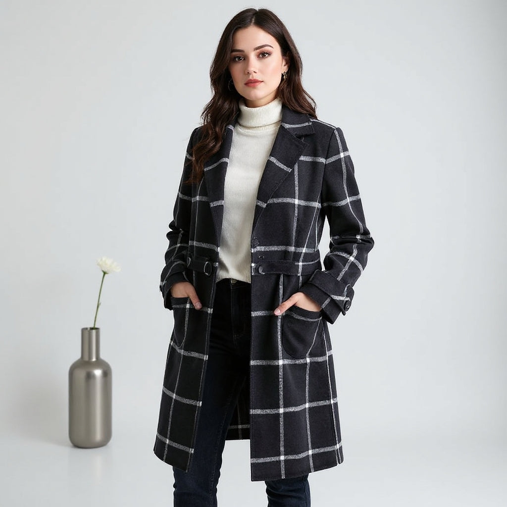 Women's Retro Lapel Plaid Tweed Coat