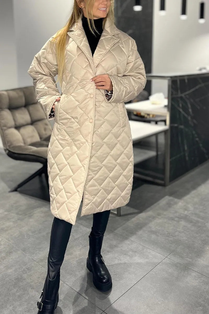 Isabel | Quilted Mid-Length Coat with Leopard Lining
