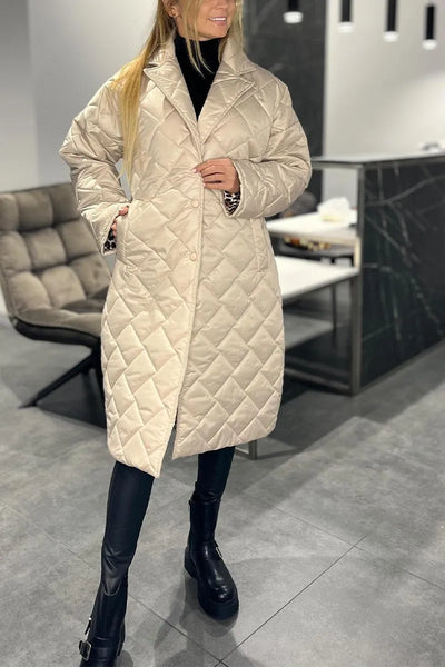 Isabel | Quilted Mid-Length Coat with Leopard Lining