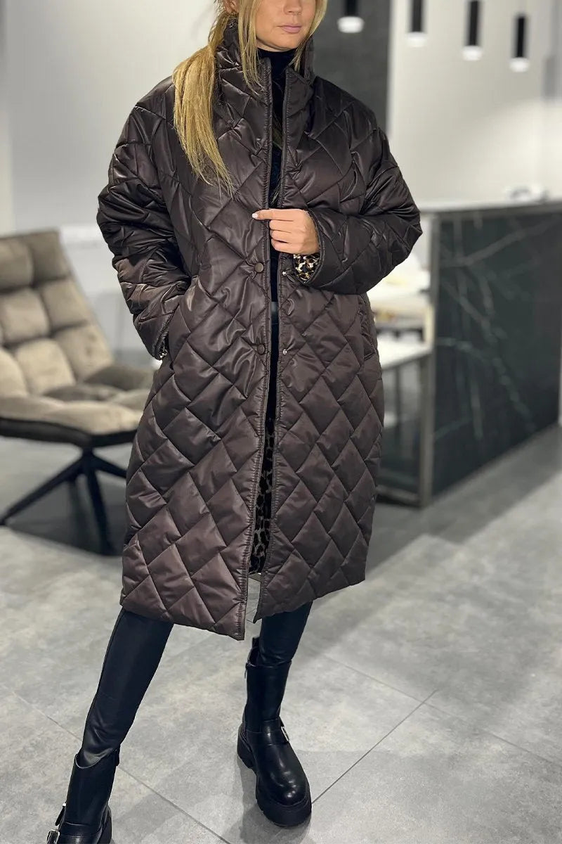 Isabel | Quilted Mid-Length Coat with Leopard Lining