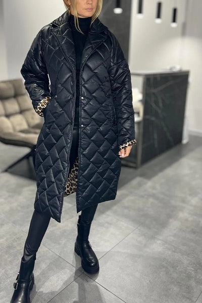 Isabel | Quilted Mid-Length Coat with Leopard Lining